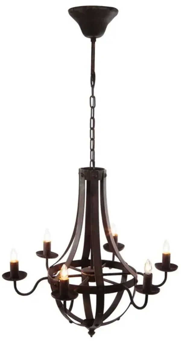 6 Light Metal Chandelier, Hanging Light Fixture With Adjustable Chain For Kitchen, Bulb Not Included - Black