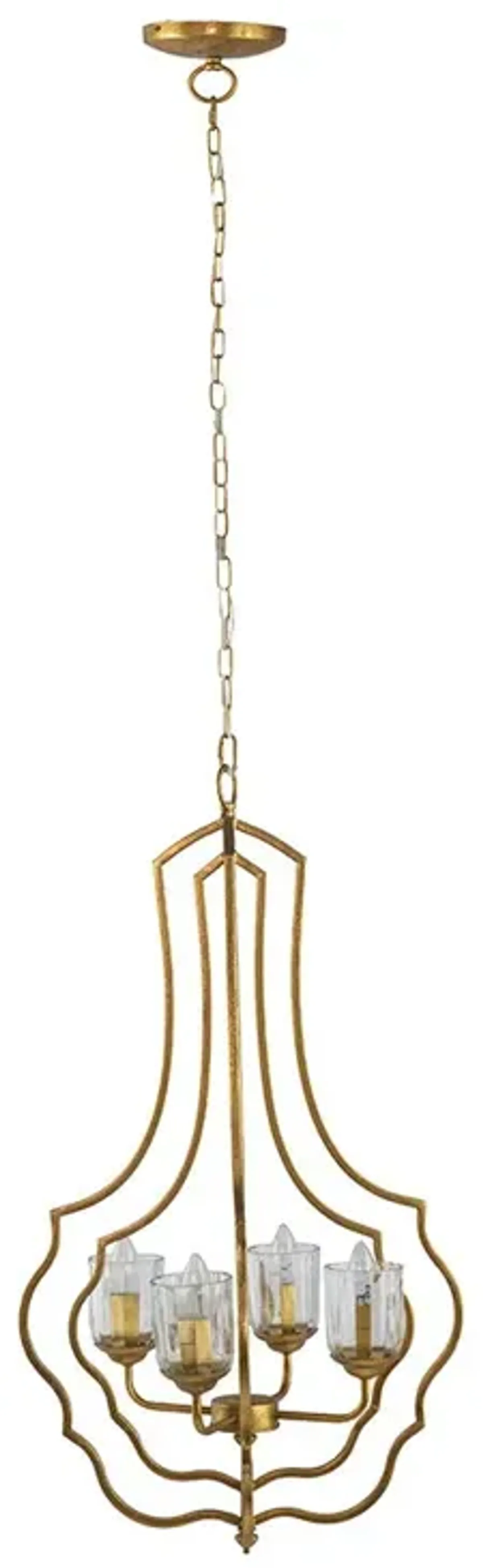 4 Light Metal Chandelier, Hanging Light Fixture With Adjustable Chain For Kitchen, Bulb Not Included - Gold