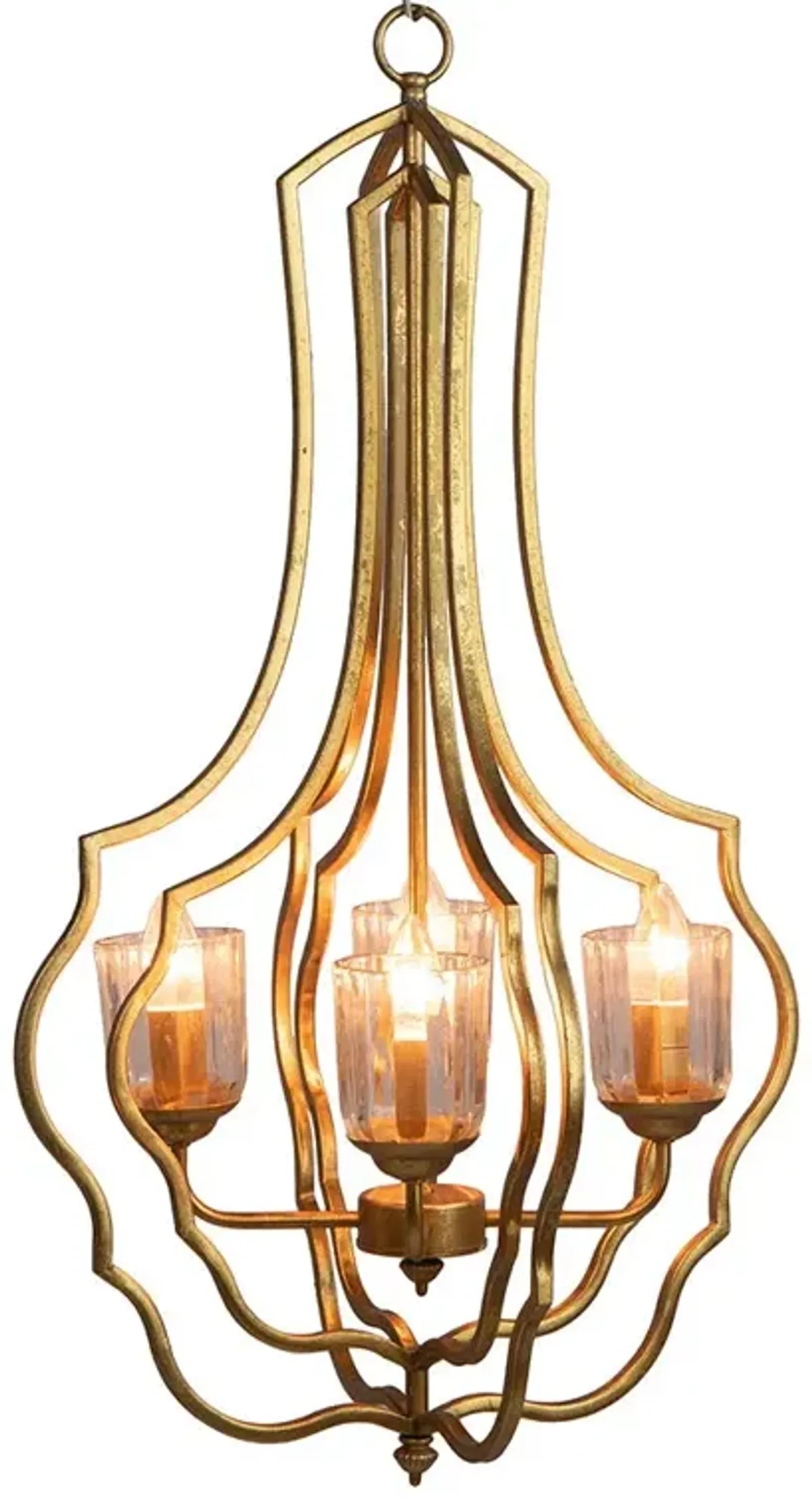 4 Light Metal Chandelier, Hanging Light Fixture With Adjustable Chain For Kitchen, Bulb Not Included - Gold