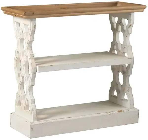 Distressed Wood Shelf Tray, French Country Console Table - Brown / Antique White