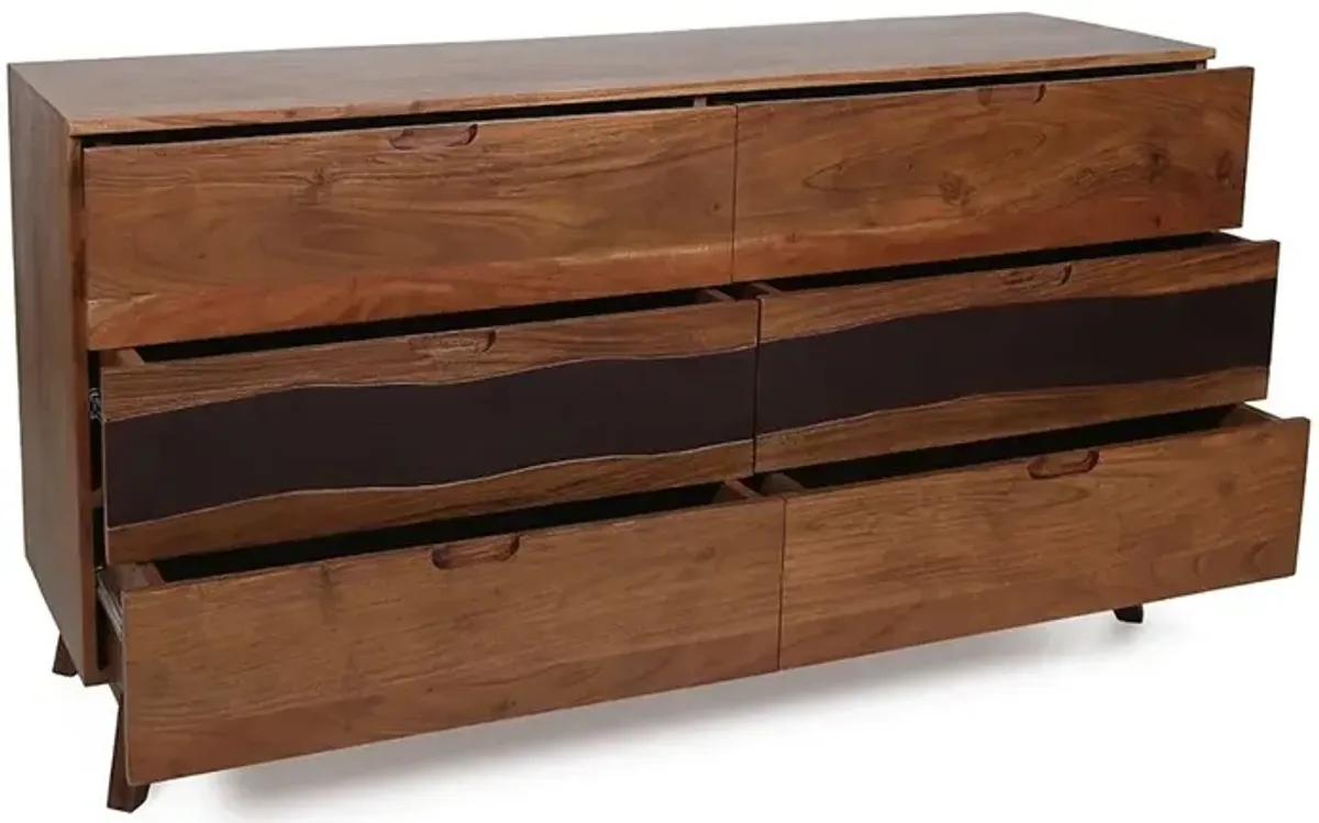 Sierra 6 Drawer Sideboard, Wood Credenza / Cabinets / Chests / Nightstands - Natural Wood / Brown
