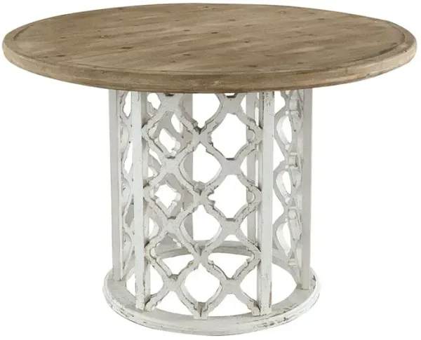 Round Wooden Dining Table With Ornate Cut Out Base - Brown / Antique White