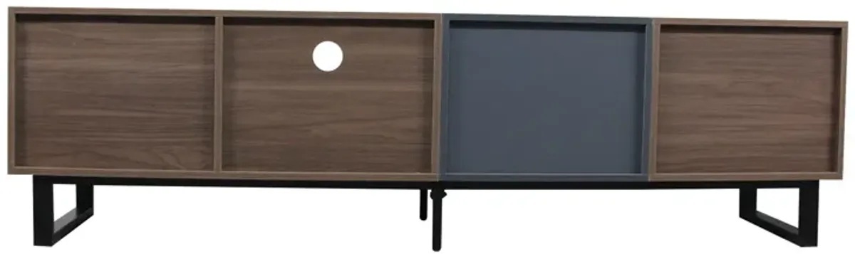 Modern TV With 3 Cabinets & Open Shelves, Color-Matching Media Console Table For Tvs Up To 80'', Entertainment Center With Drop Down Door For Living Room - Dark Brown