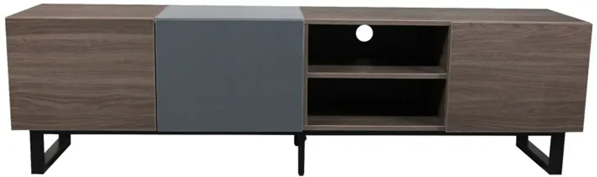 Modern TV With 3 Cabinets & Open Shelves, Color-Matching Media Console Table For Tvs Up To 80'', Entertainment Center With Drop Down Door For Living Room - Dark Brown