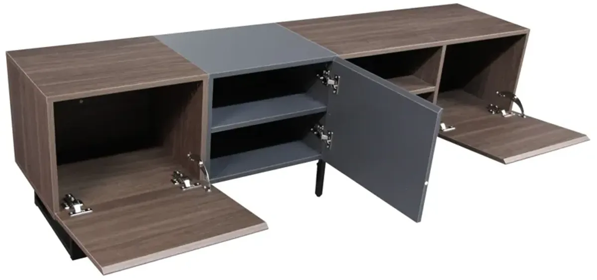 Modern TV With 3 Cabinets & Open Shelves, Color-Matching Media Console Table For Tvs Up To 80'', Entertainment Center With Drop Down Door For Living Room - Dark Brown