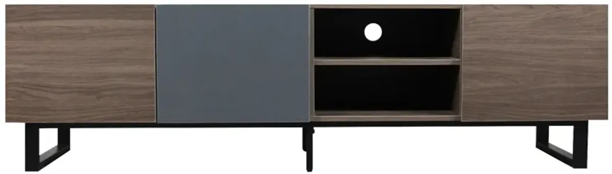 Modern TV With 3 Cabinets & Open Shelves, Color-Matching Media Console Table For Tvs Up To 80'', Entertainment Center With Drop Down Door For Living Room - Dark Brown
