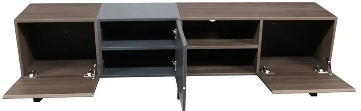 Modern TV With 3 Cabinets & Open Shelves, Color-Matching Media Console Table For Tvs Up To 80'', Entertainment Center With Drop Down Door For Living Room - Dark Brown