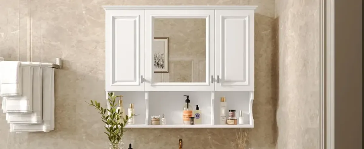Wall Mounted Bathroom Medicine Wall Cabinet With Mirror & Open Shelves