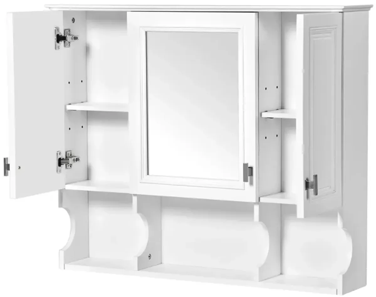 Wall Mounted Bathroom Medicine Wall Cabinet With Mirror & Open Shelves