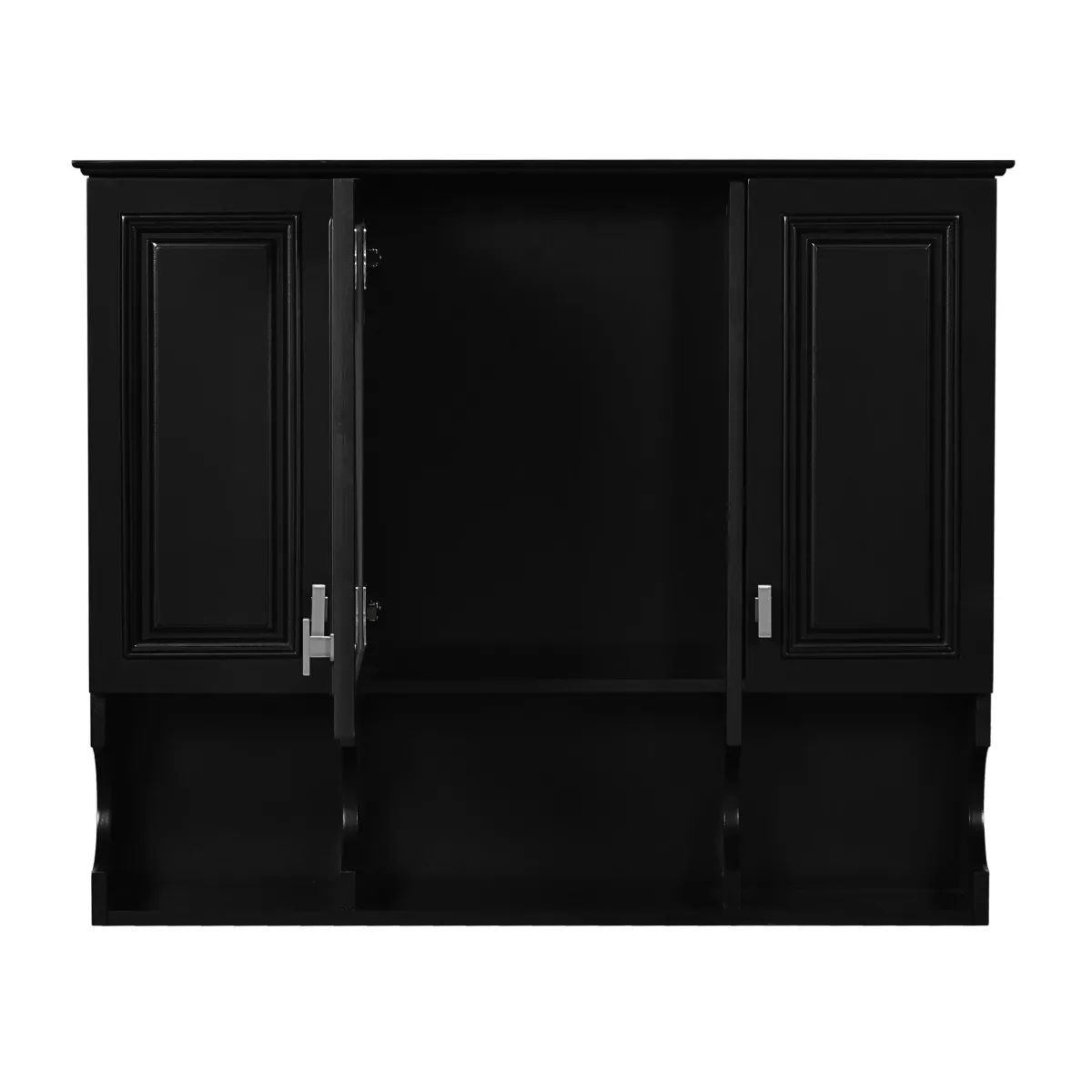 Wall Mounted Bathroom Medicine Wall Cabinet With Mirror & Open Shelves