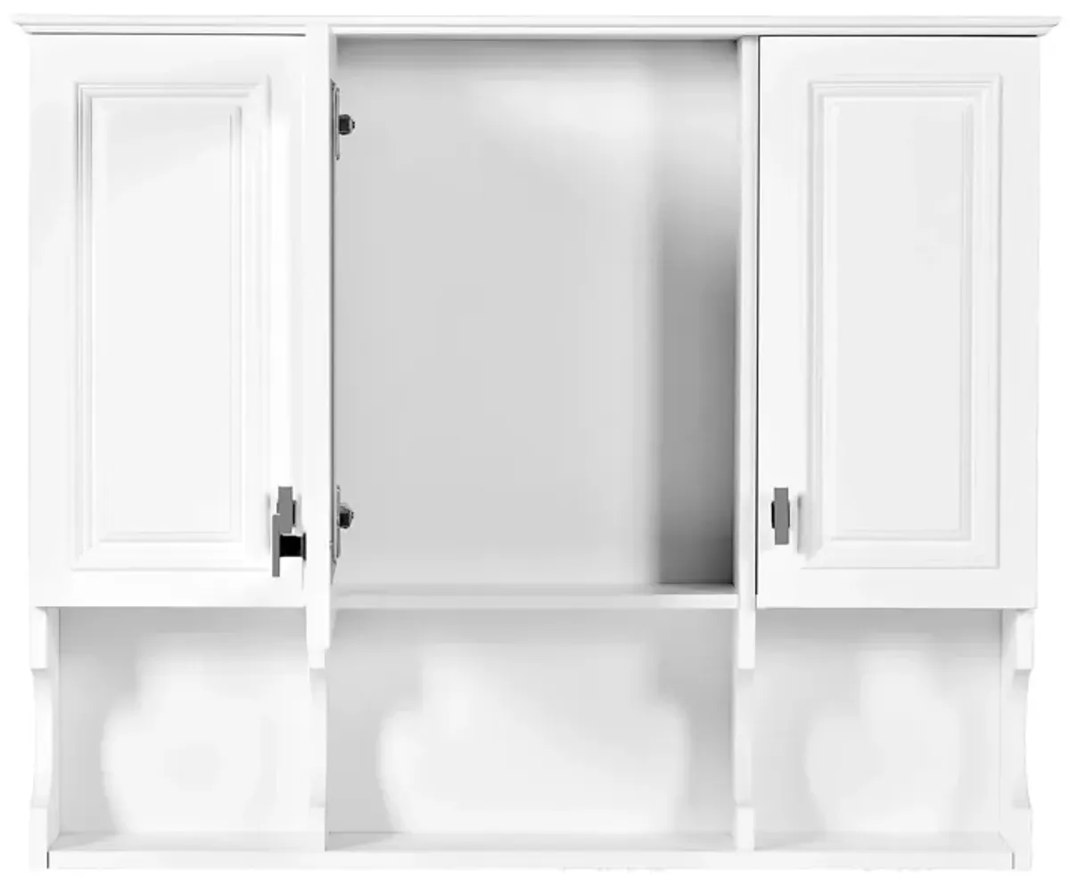 Wall Mounted Bathroom Medicine Wall Cabinet With Mirror & Open Shelves