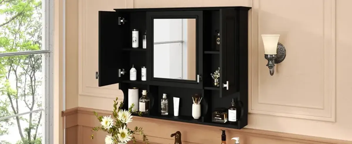 Wall Mounted Bathroom Medicine Wall Cabinet With Mirror & Open Shelves