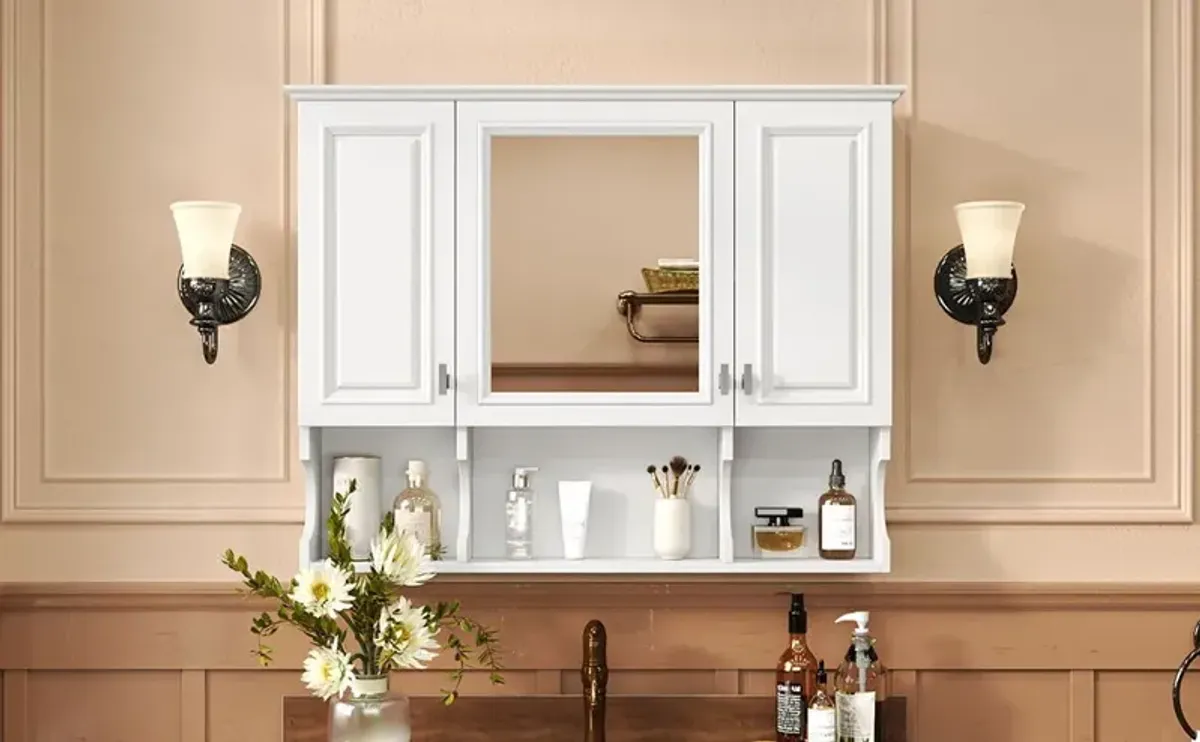 Wall Mounted Bathroom Medicine Wall Cabinet With Mirror & Open Shelves