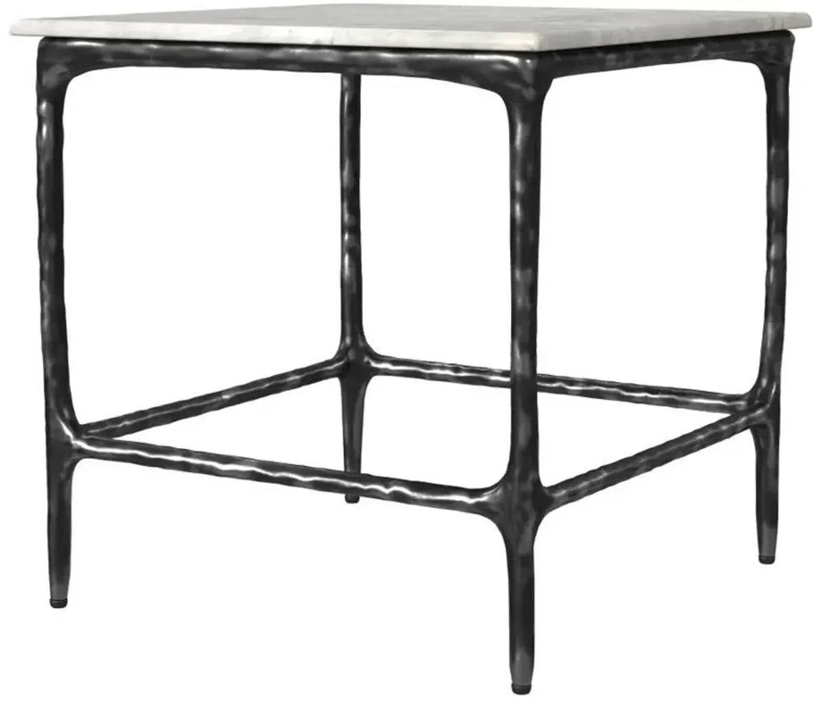 Ebby - Square Genuine Marble Top Metal End Table - White