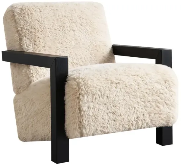 Fitzroy - Faux Fur Upholstered Chair Solid Wood Arms - Latte