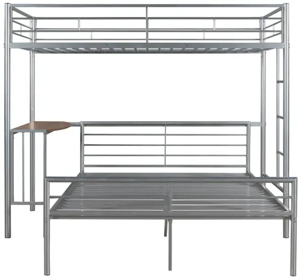 Twin Over Full Bunk Bed With Desk, Ladder And Quality Slats For Bedroom - Silver