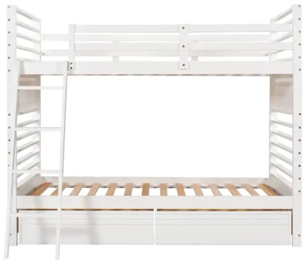 Twin Over Twin Bunk Bed With Two Drawers - White