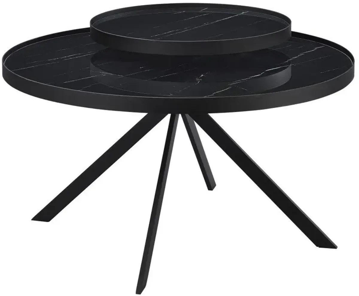 Briggs - Round Marble Printed Glass Top Coffee Table