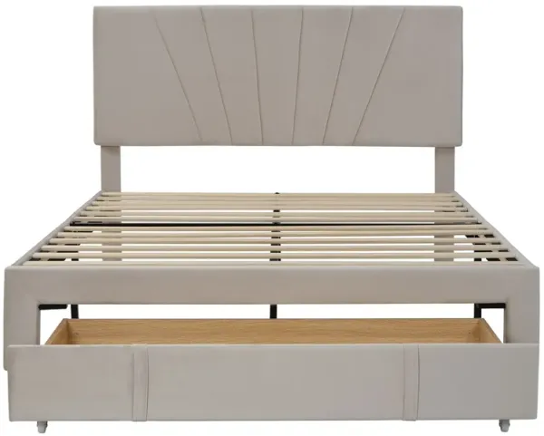 Storage Bed Velvet Upholstered Platform Bed With A Big Drawer