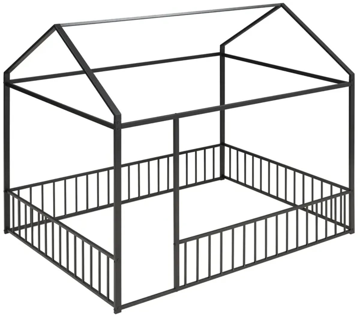 Metal Bed House Bed Frame With Fence