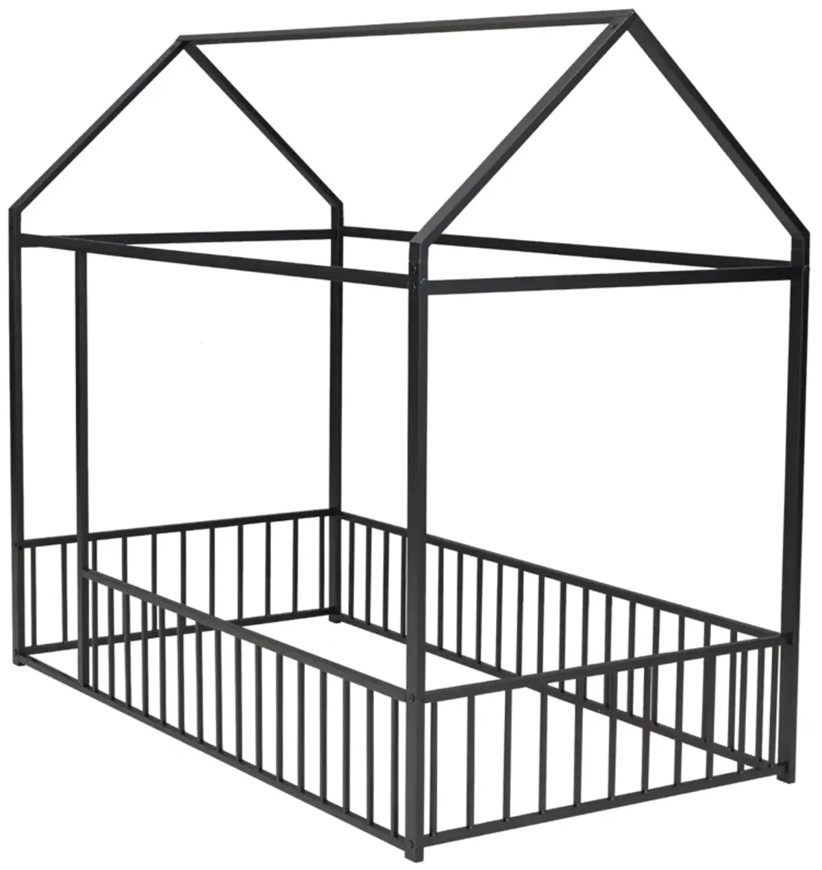 Metal Bed House Bed Frame With Fence