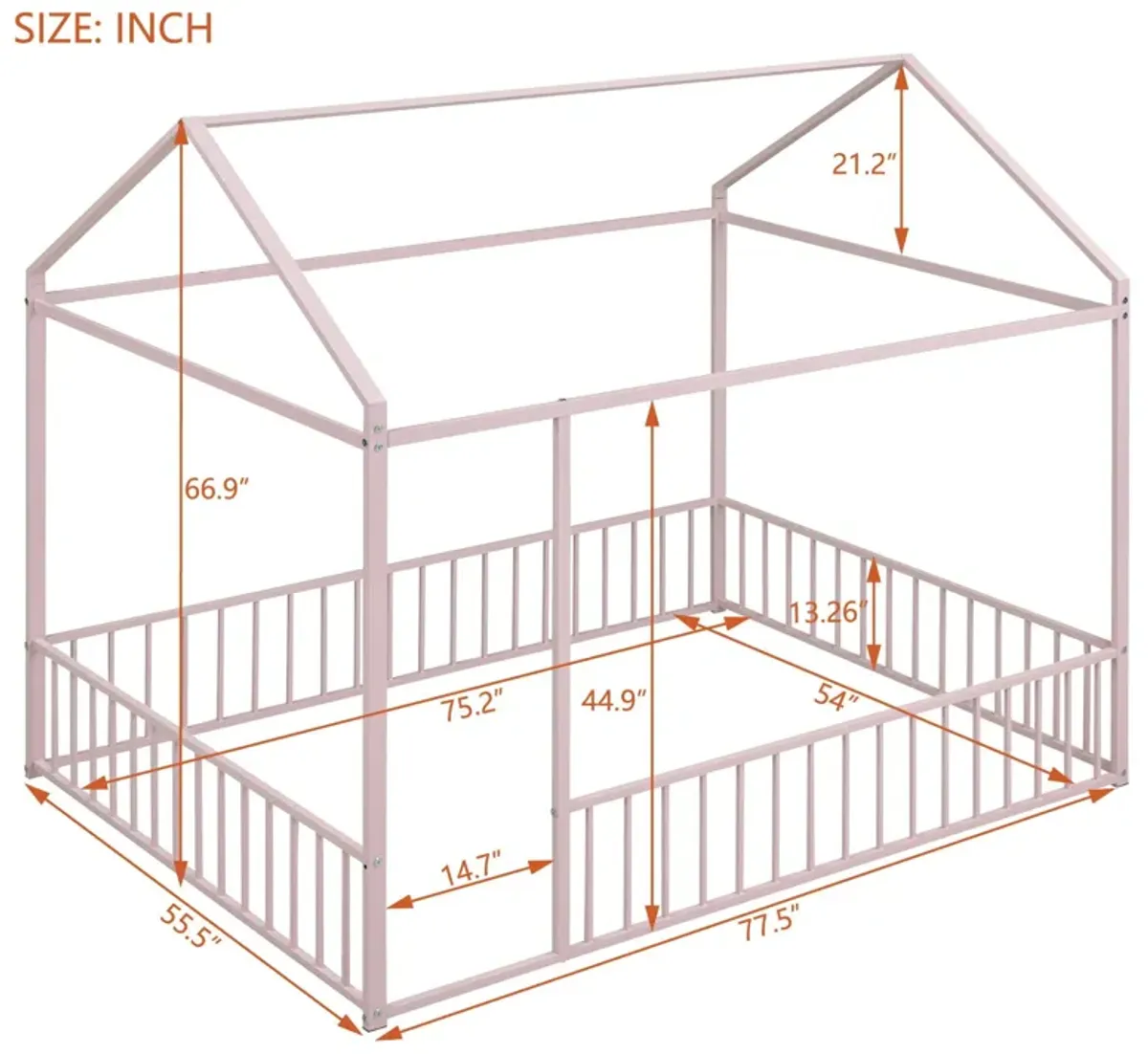 Metal Bed House Bed Frame With Fence