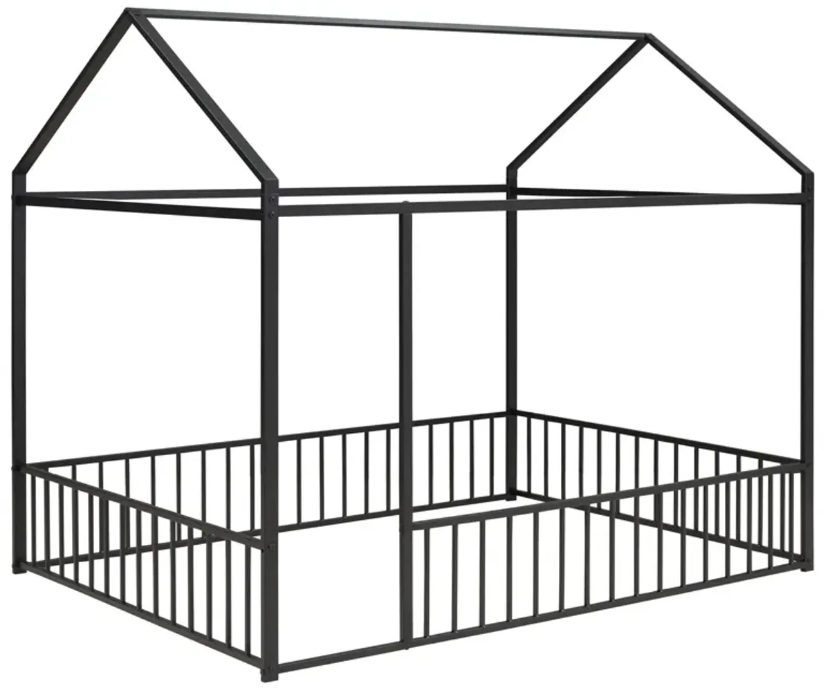 Metal Bed House Bed Frame With Fence