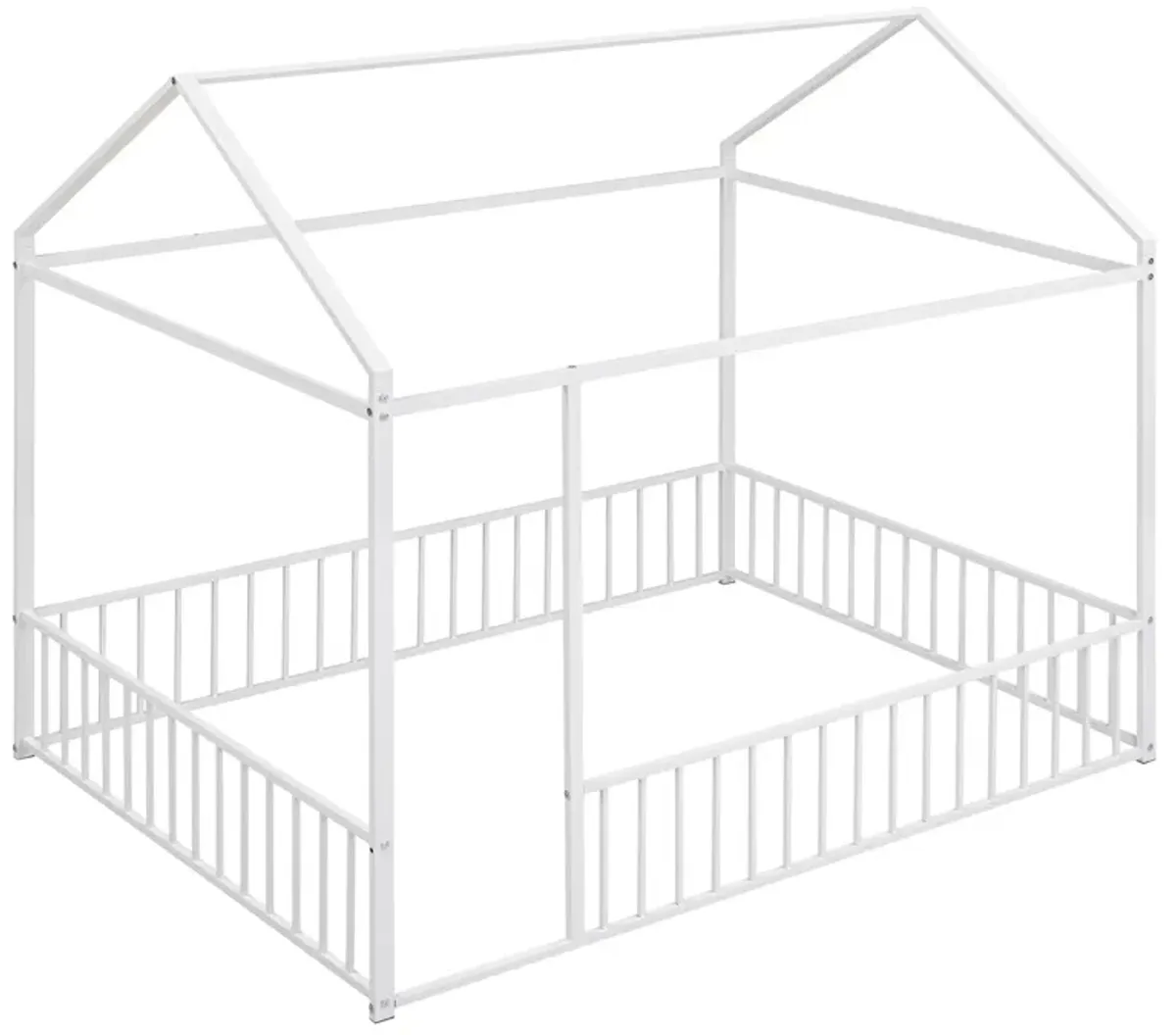 Metal Bed House Bed Frame With Fence