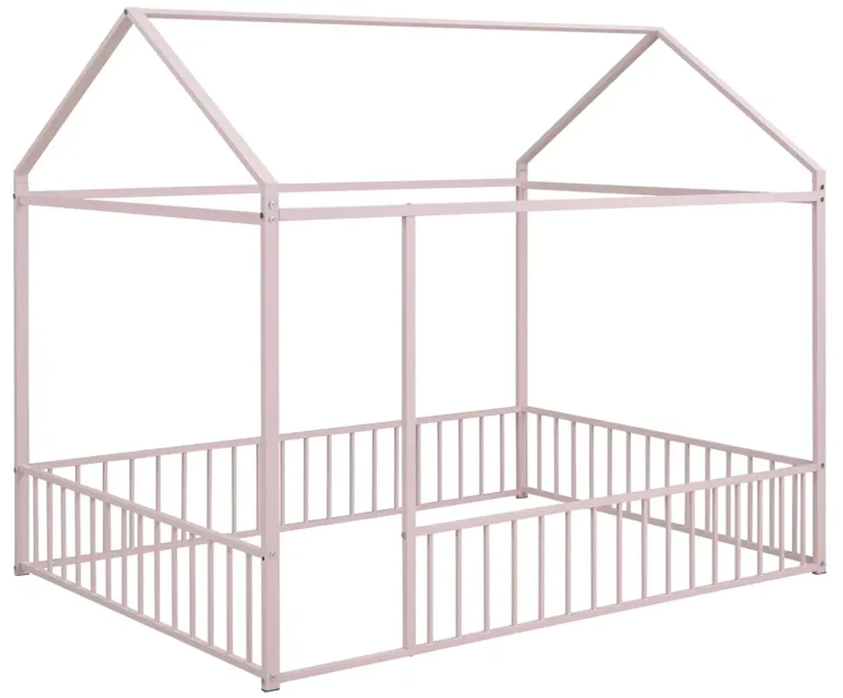 Metal Bed House Bed Frame With Fence