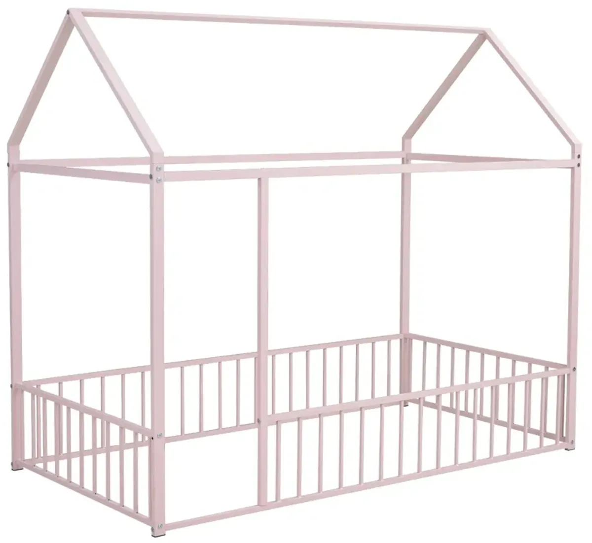 Metal Bed House Bed Frame With Fence