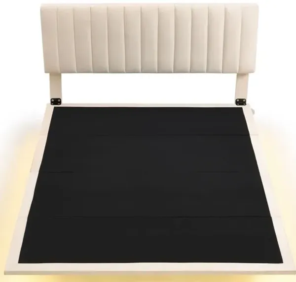 Upholstered Bed With Sensor Light And Headboard, Floating Velvet Platform Bed