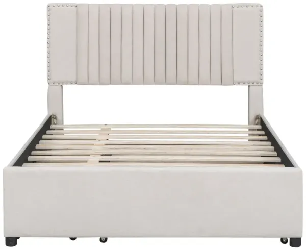 Upholstered Platform Bed With Drawers, Classic Headboard Design