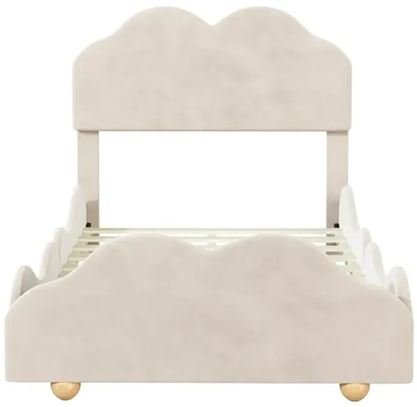 Upholstered Platform Bed With Cloud Shaped Board