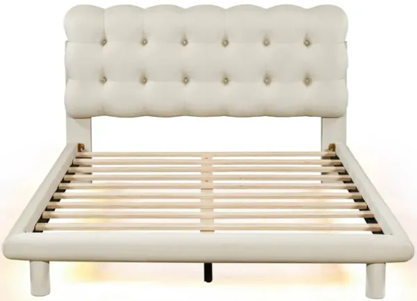 Platform Bed With LED Frame, Thick & Soft And Button Tufted Design Headboard