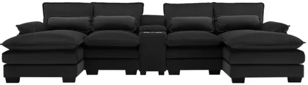 U-Shaped Sectional Sofa With Waist Pillows, Upholstered Sofa Furniture, Sofa With Chaise Lounge - Black