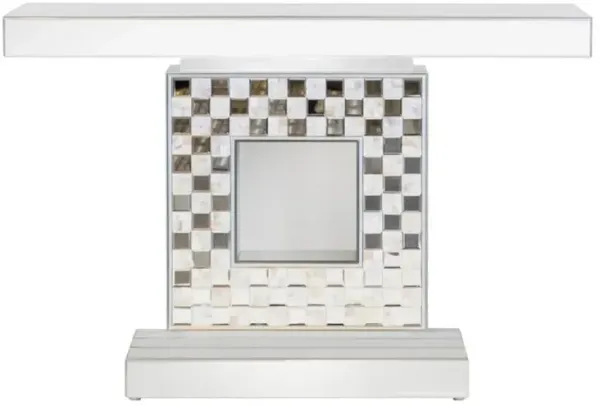 Claire - Checkerboard Square Base Console Table - Silver