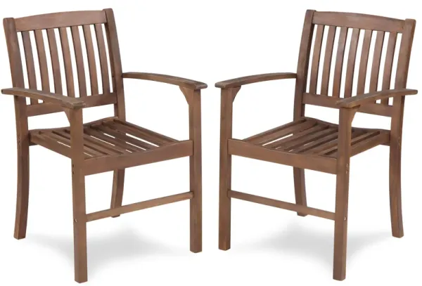 Acacia Patio Dining Chair (Set of 2), Solid Indoor Outdoor Comfortable Seat Brown, Modern Farmhouse Chair For Kitchen, Bedroom, Living Room - Brown