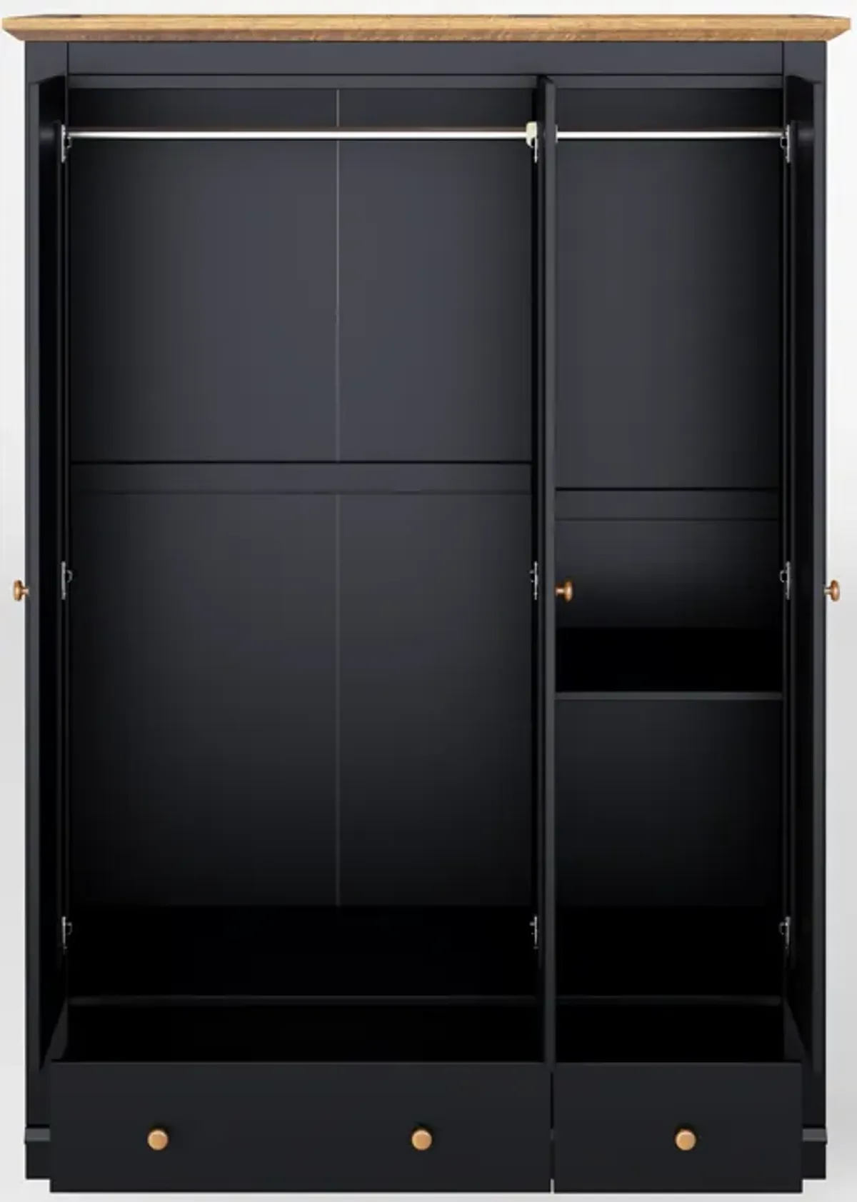 Modern 3 Doors Armoire Wardrobe Closet With 2 Drawers, Tall Wardrobe Cabinet With Hanging Rail And Shelve For Bedroom - Natural / Black
