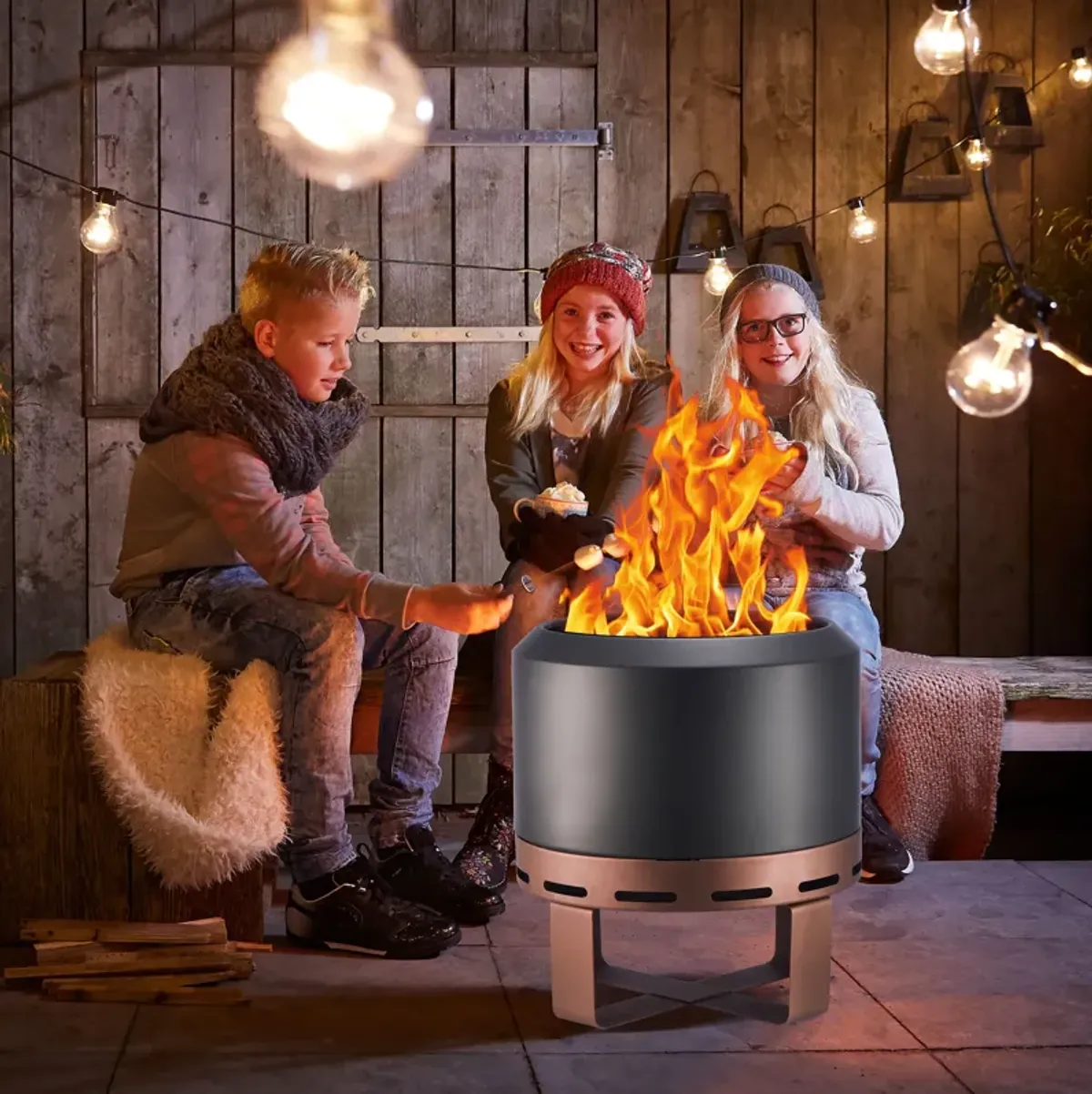 Outdoor Smokeless Fire Pit Stove For Camping Bonfire, Burning Fire Place With Stand For Outside