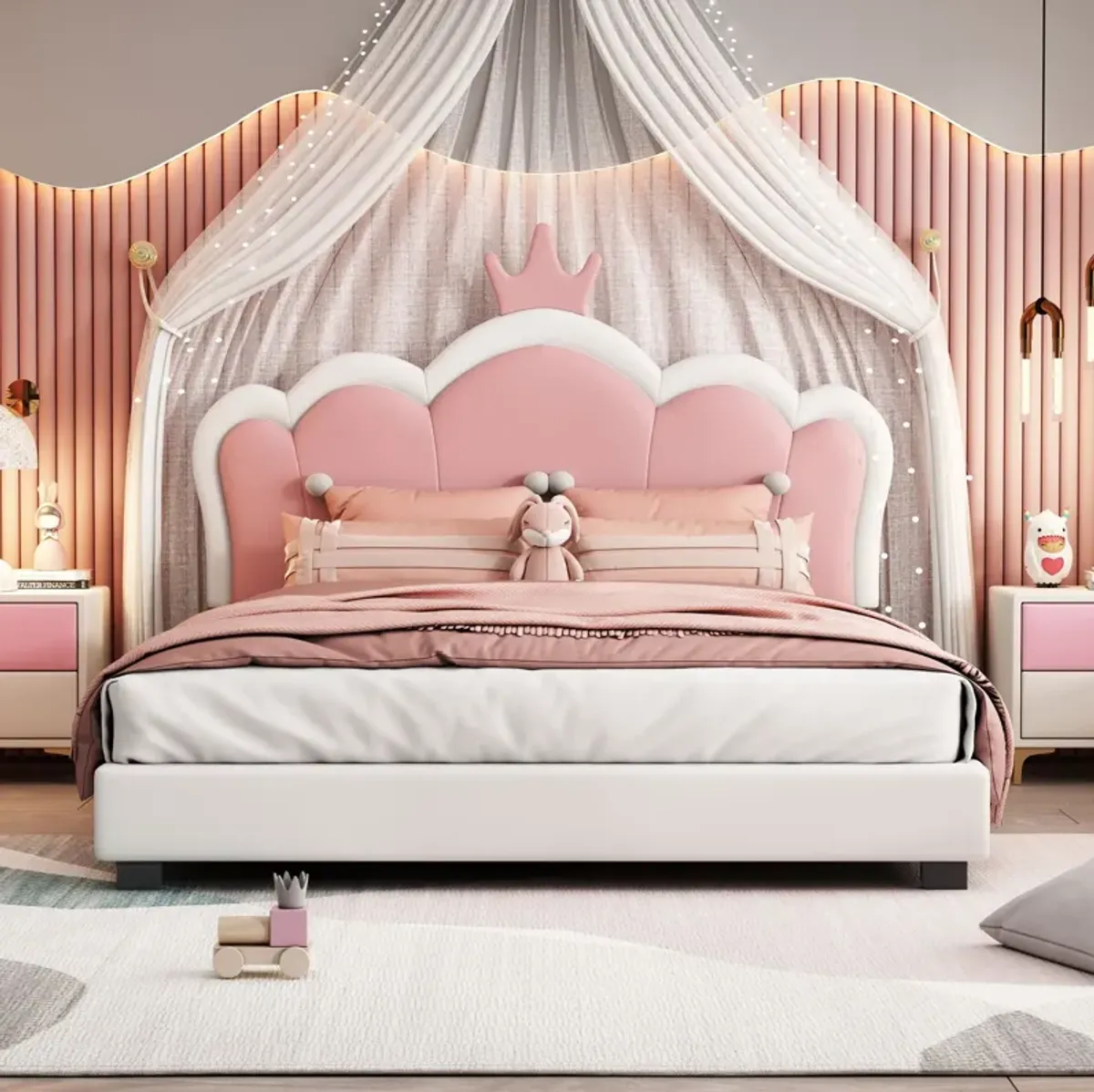 Upholstered Princess Platform Bed With Crown Headboard