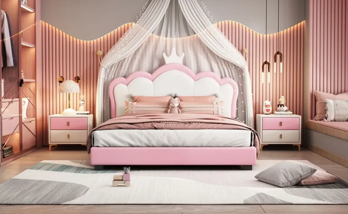 Upholstered Princess Platform Bed With Crown Headboard