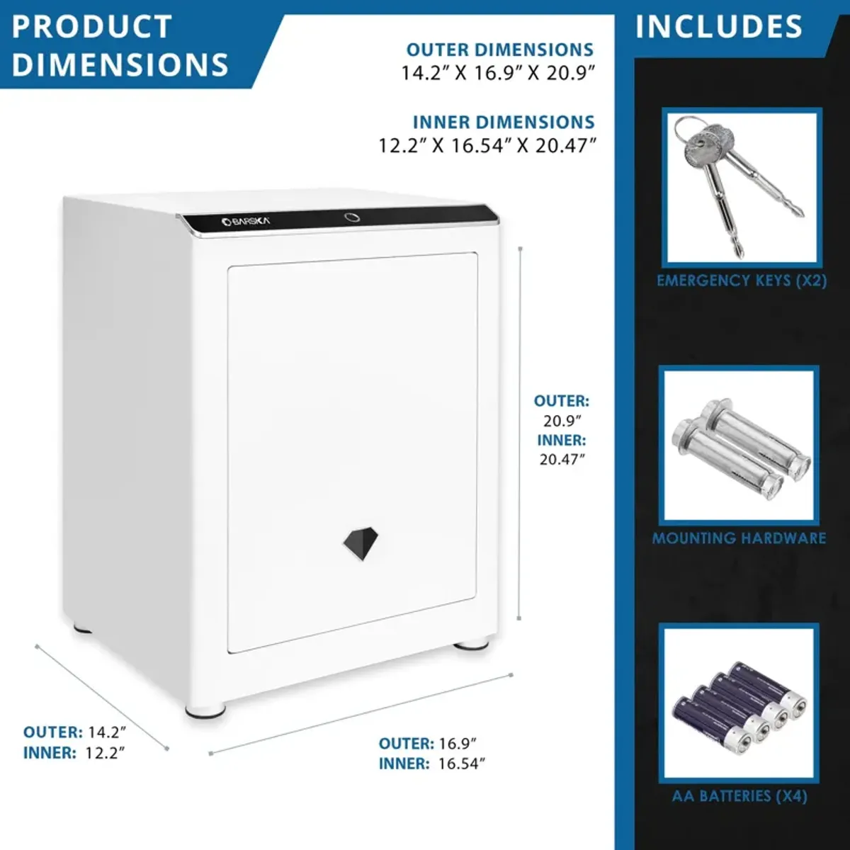 Diamond 2.4 Cu. Ft Touchscreen Biometric Keypad Security Safe - White