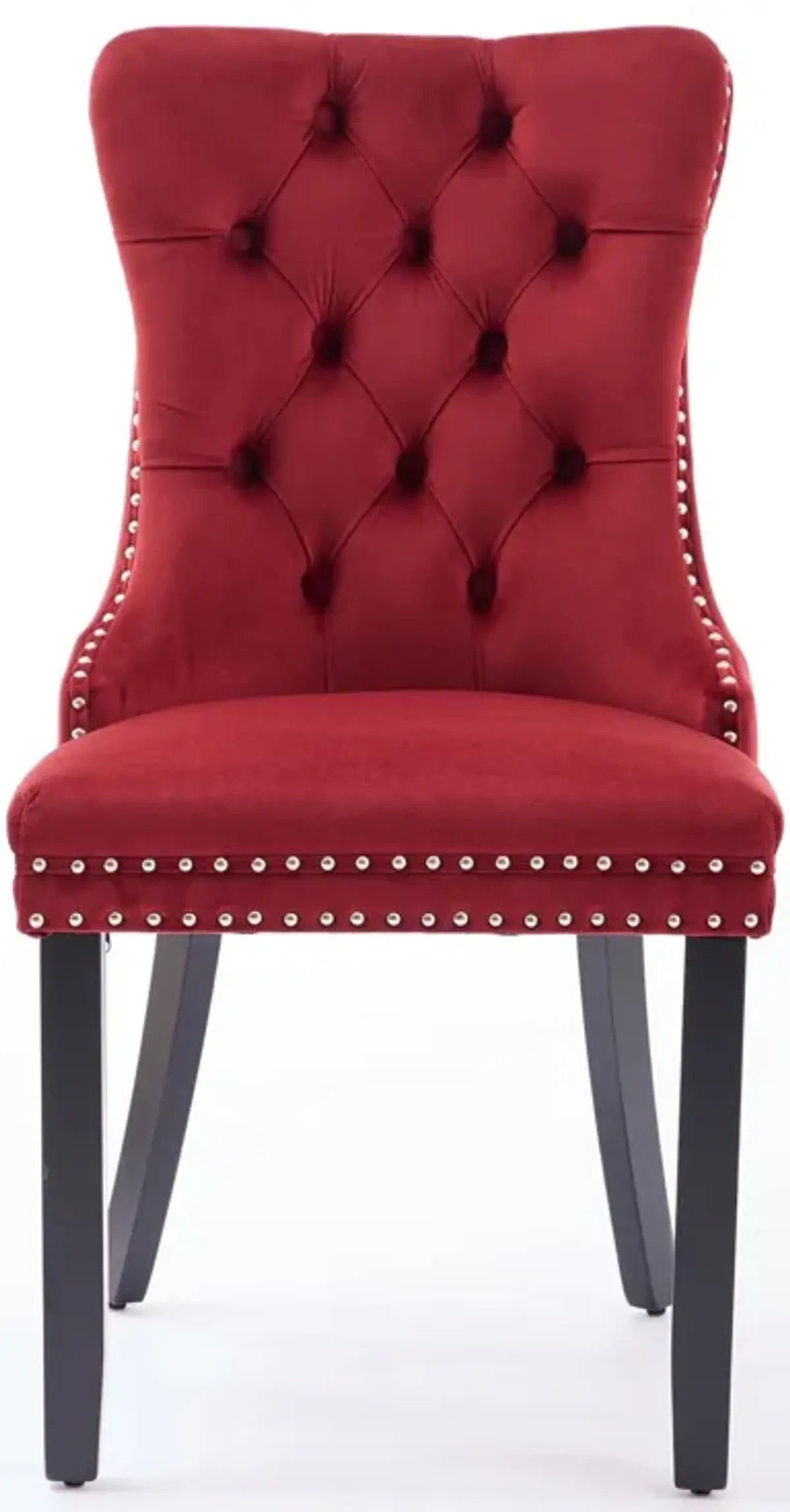 Classic Velvet Dining Chairs, High-End Tufted Solid Wood Contemporary Velvet Upholstered Dining Chair With Wood Legs Nailhead (Set of 2) - Burgundy