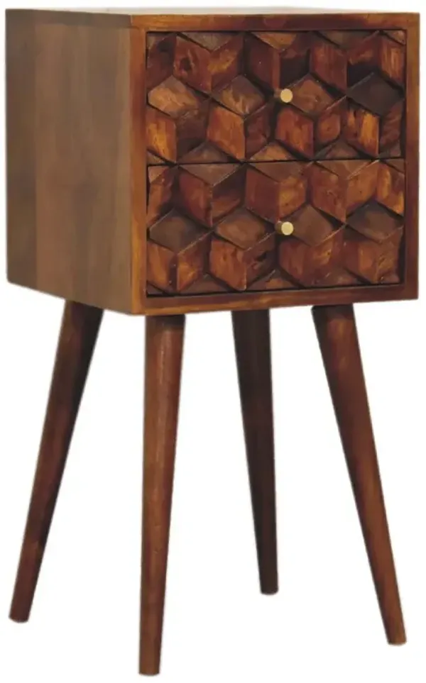 Mini Cube 2 Drawer Nightstand - Chestnut