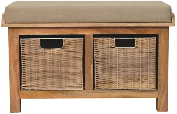 Rattan Basket Linen Bench - Brown
