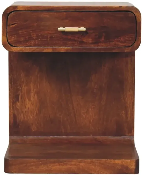 T Bar Rounded Bedside Table - Dark Brown