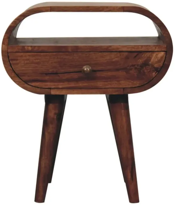 Circular Bedside Table With Open Slot - Caramel