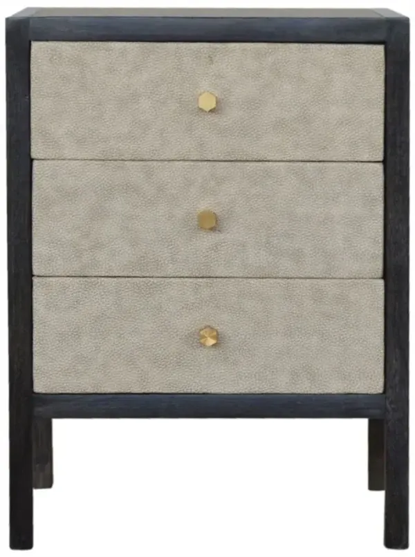 Faux Leather Nightstand, 3 Drawer - Black