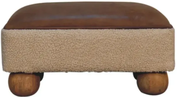 Vintage Leather Boucle Ball Footstool - Brown