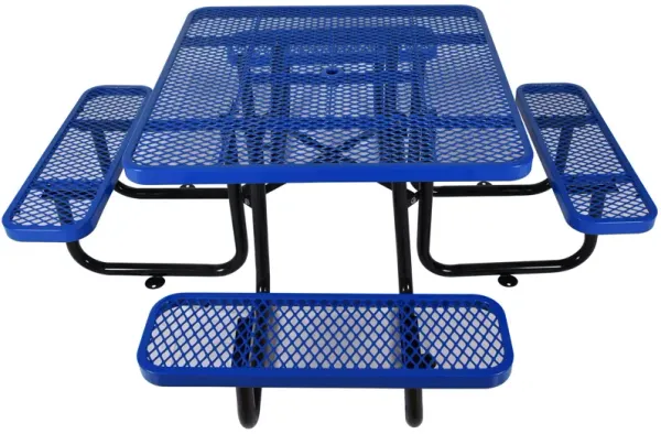 Square Outdoor Steel Picnic Table, With Umbrella Pole